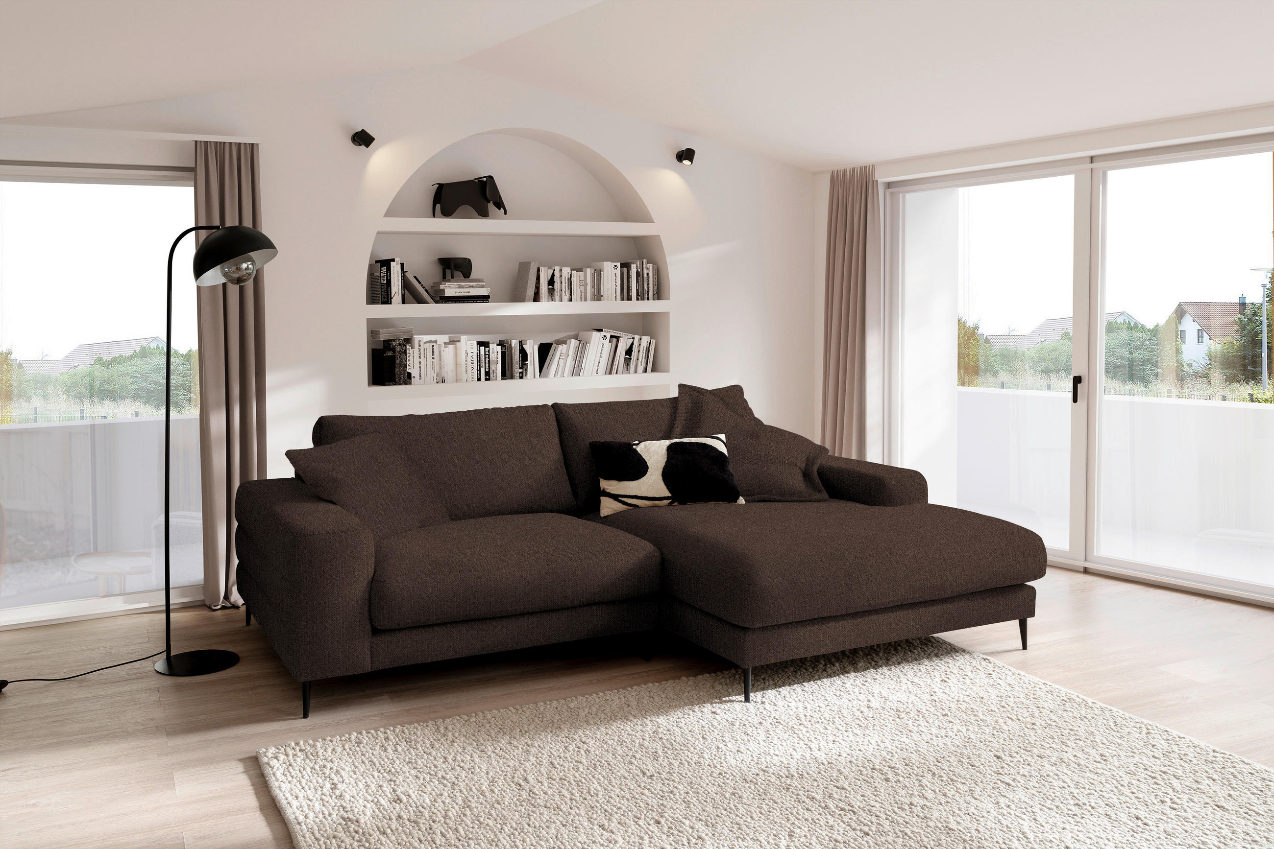 ECKSOFA in Flachgewebe Dunkelbraun  - Dunkelbraun/Schwarz, Design, Textil/Metall (253/177cm) - Dieter Knoll
