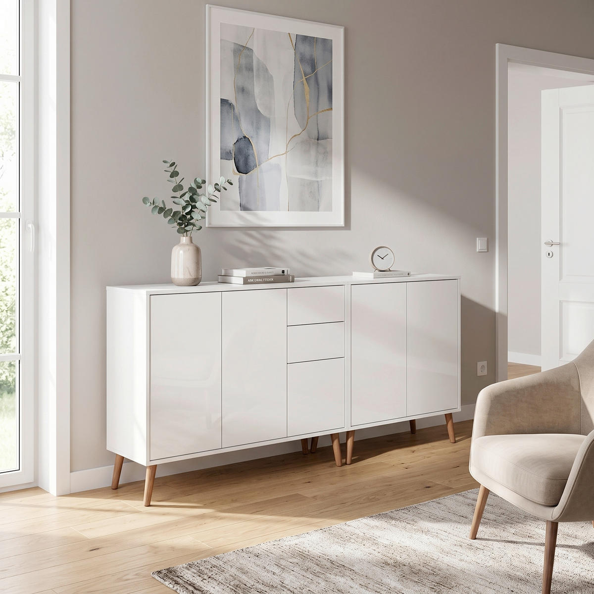 SIDEBOARD   - Weiß Hochglanz/Weiß, MODERN, Holz/Holzwerkstoff (184,5/86/33cm) - MID.YOU