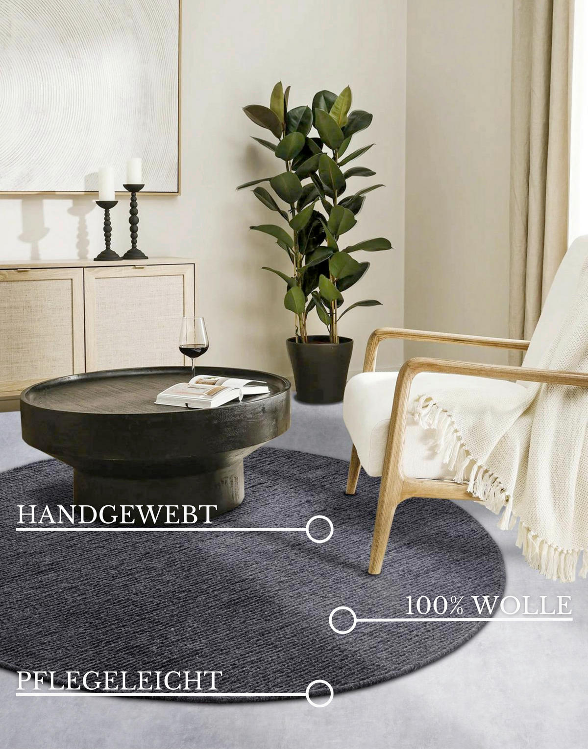 HANDWEBTEPPICH 160 cm Kollektion 1748 Anthrazit  - Anthrazit, Basics, Textil (160cm) - Villeroy & Boch