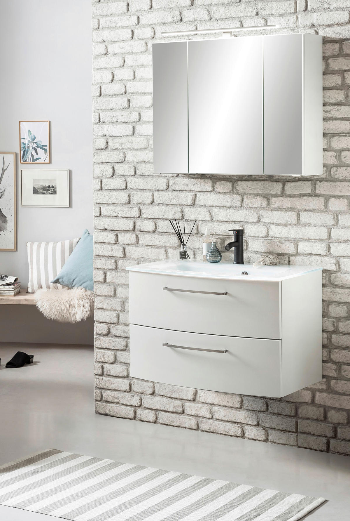 SPIEGELSCHRANK 80/64/20 cm  - Weiss/Alufarben, Konventionell, Glas/Holzwerkstoff (80/64/20cm) - Held