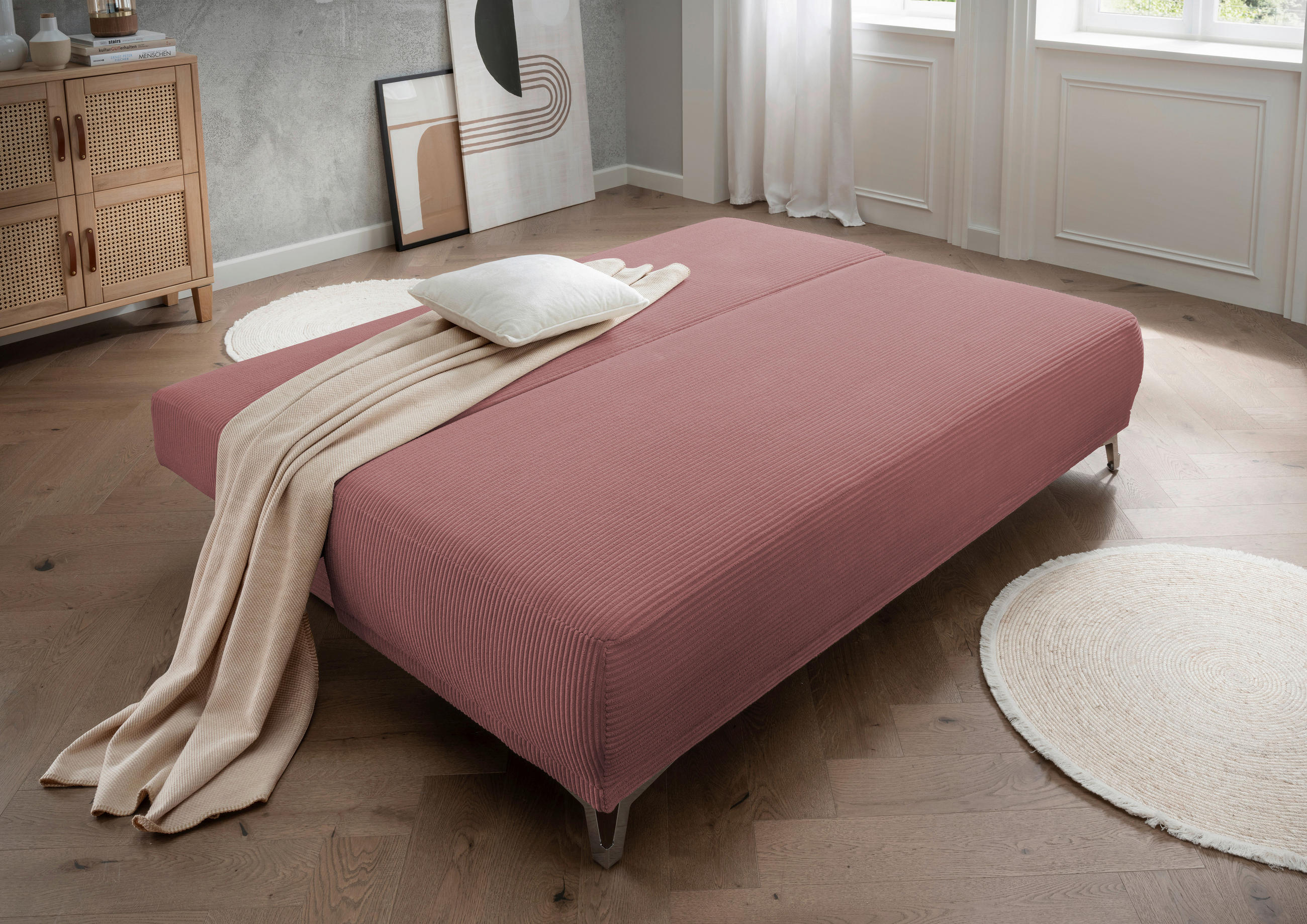 SCHLAFSOFA in Cord Rot, Koralle  - Chromfarben/Koralle, MODERN, Textil/Metall (198/90/100cm) - Livetastic