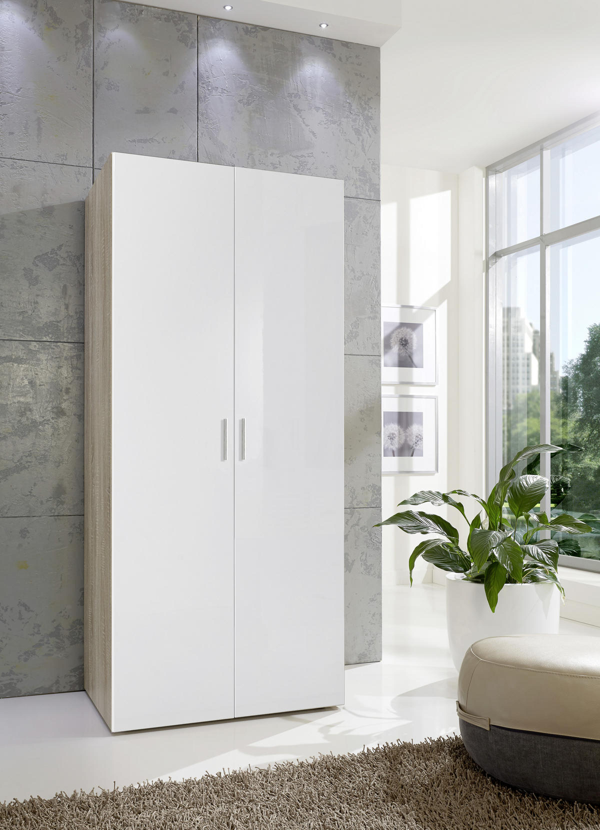 SKŘÍŇ NA ODĚV, bílá, barvy dubu, 80/185/40 cm - bílá/barvy dubu, Design, kompozitní dřevo/plast (80/185/40cm) - Xora