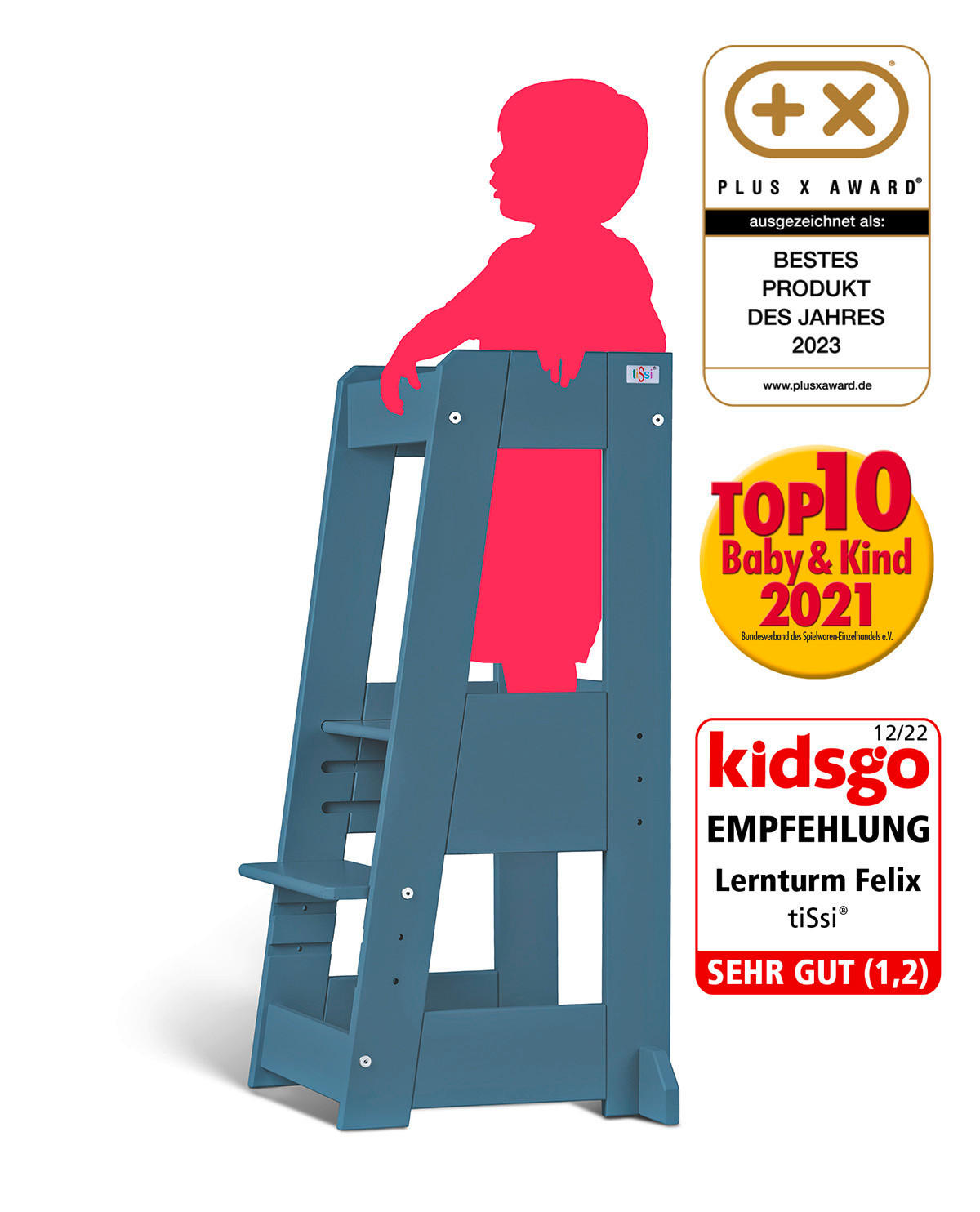 LERNTURM Felix  - Blau, MODERN, Holz (40/91/45cm) - tiSsi