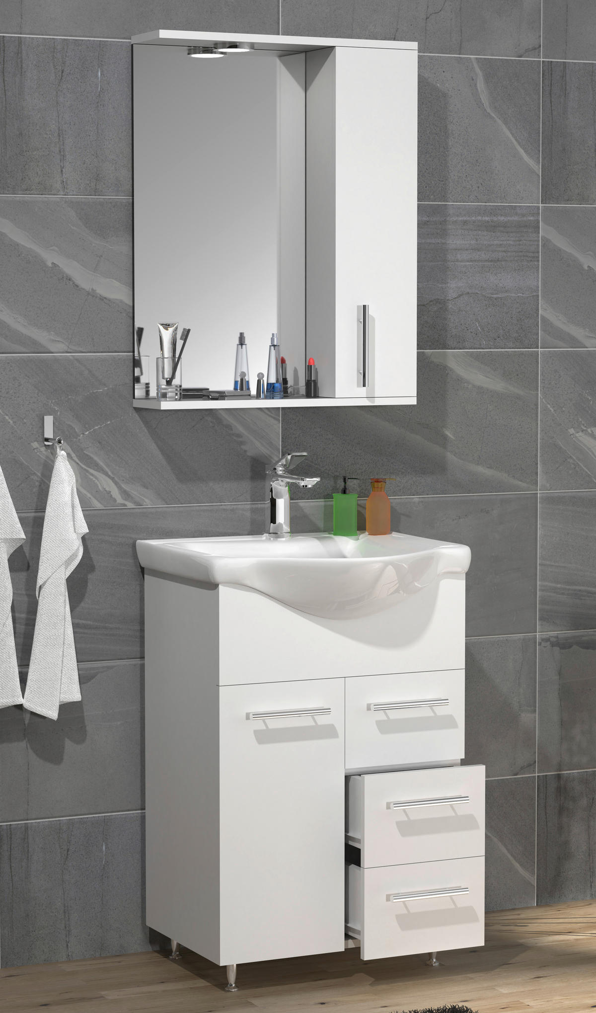 BADEZIMMER 3-teilig  in 55 cm  - Weiss/Silberfarben, Modern, Glas/Keramik (55cm) - MID.YOU