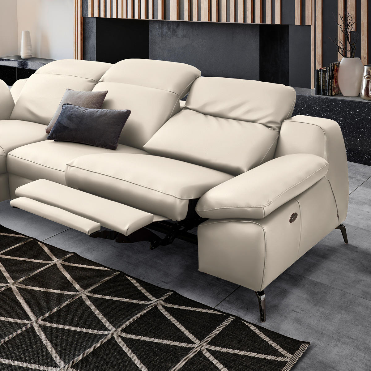 ECKSOFA in Echtleder Beige  183/286 cm  - Beige/Schwarz, Design, Leder/Metall (183/286cm) - Celina Home