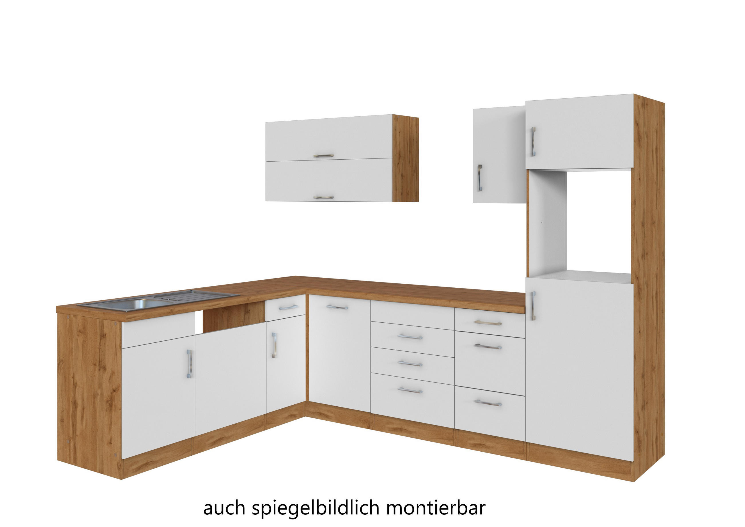 ECKKÜCHE 210/270 cm in Weiß - Eichefarben/Alufarben, MODERN, Metall (210/270cm) - Held