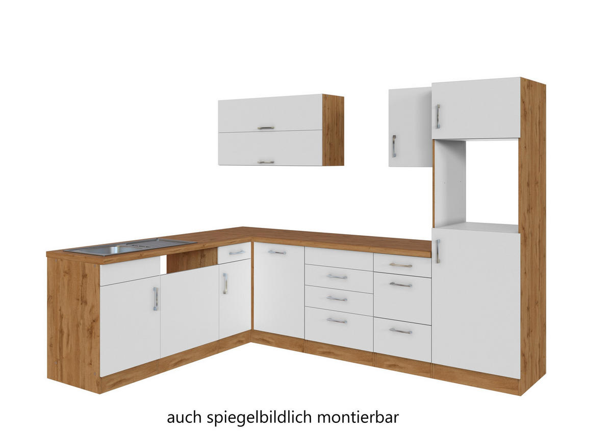 ECKKÜCHE 210/270 cm  in Weiß  - Eichefarben/Alufarben, MODERN, Holzwerkstoff/Metall (210/270cm) - Held