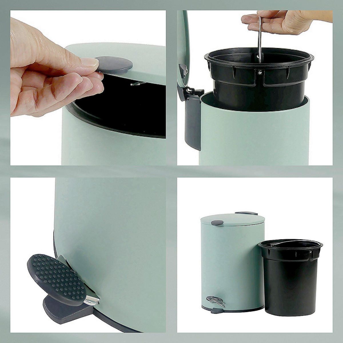 KOSMETIKEIMER MATS 3 L  - Salbeigrün/Schwarz, Basics, Kunststoff/Metall (17,0/23,0cm) - Kela