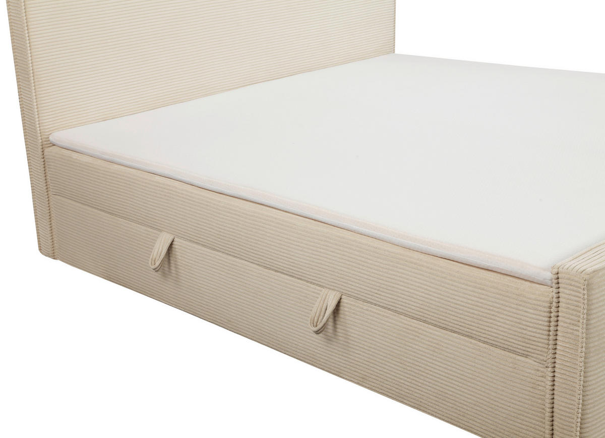 BOXBETT 180/200 cm,  in Beige, gepolstertes Kopfteil, Bettkasten, Topper, Matratzen, H3 + H3 = fest  - Beige/Schwarz, Basics, Kunststoff/Textil (180/200cm) - Chameo