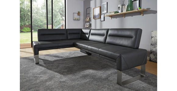 ECKBANK 171/236 cm in Graphitfarben, Edelstahlfarben - Edelstahlfarben/Dunkelgrau, Design, Leder/Metall (171/236cm) - Dieter Knoll