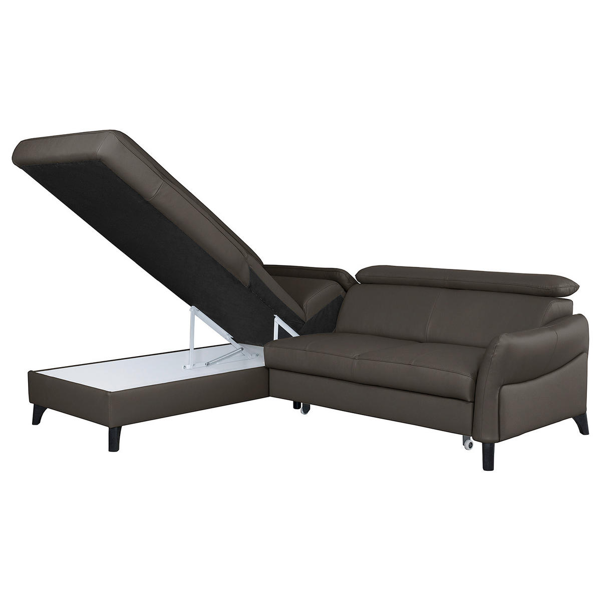 ECKSOFA Dunkelbraun Echtleder Lederlook  - Dunkelbraun/Schwarz, Design, Leder/Holz (199/244cm) - Livetastic