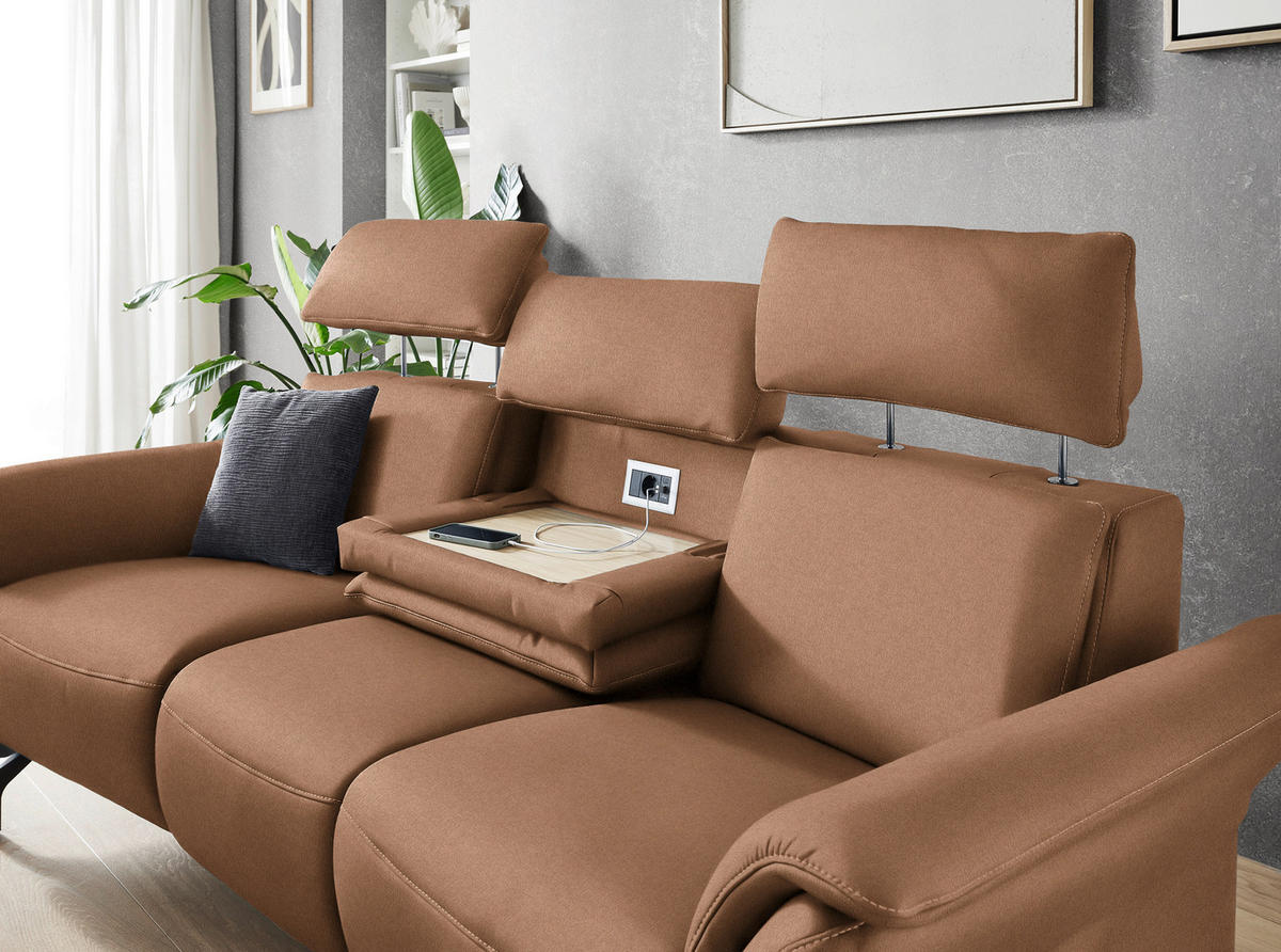 TRAPEZSOFA in Mikrofaser Hellbraun  - Hellbraun/Schwarz, Konventionell, Textil/Metall (221/103/95cm) - Dieter Knoll