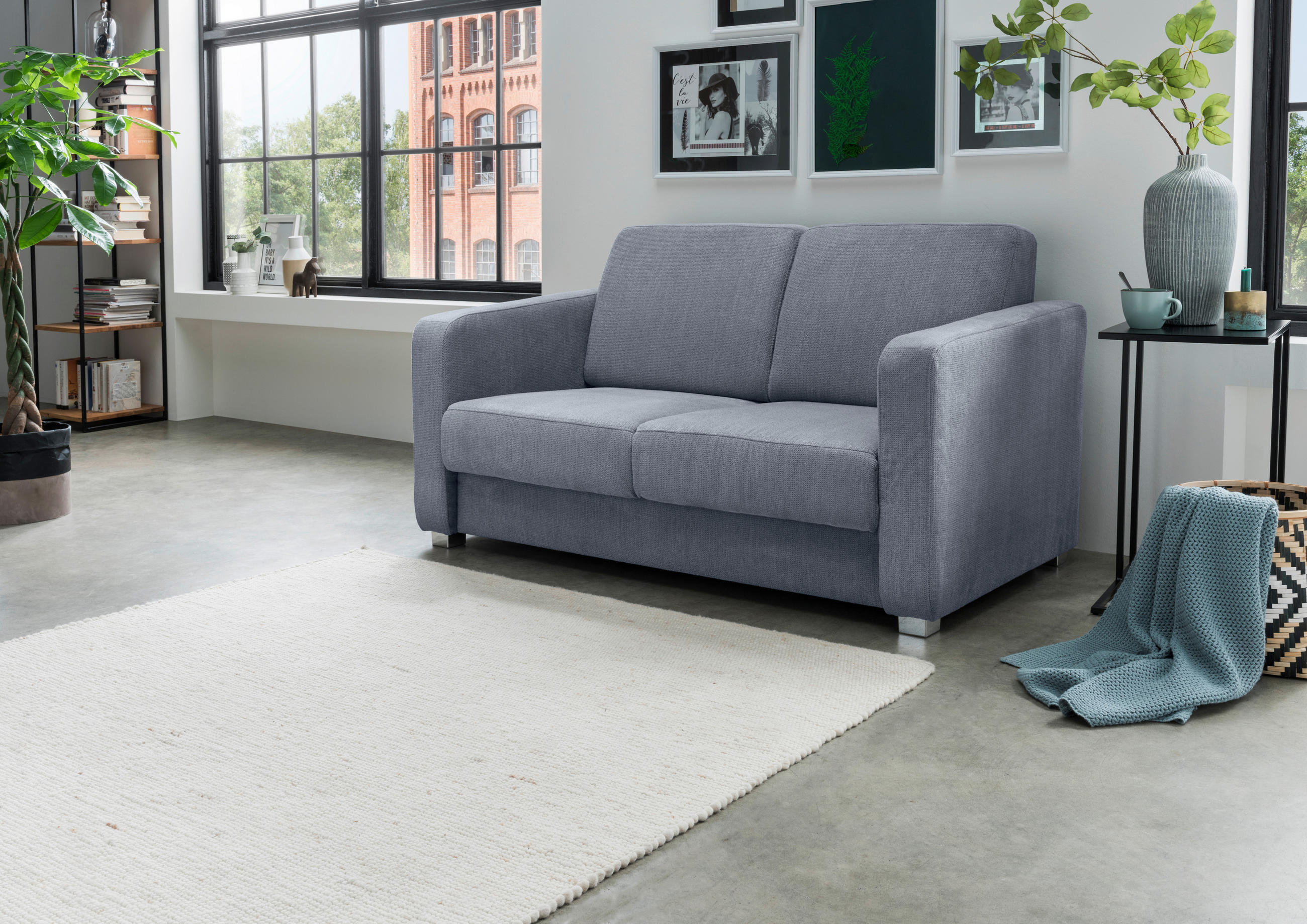 SCHLAFSOFA in Chenille Hellblau  - Chromfarben/Hellblau, Basics, Kunststoff/Textil (159/88/87cm) - Livetastic