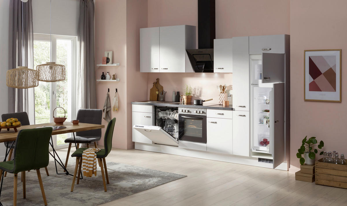 KÜCHENBLOCK 310 cm   in Grau, Schwarz  - Edelstahlfarben/Schwarz, Basics, Holzwerkstoff/Metall (310cm) - Impuls