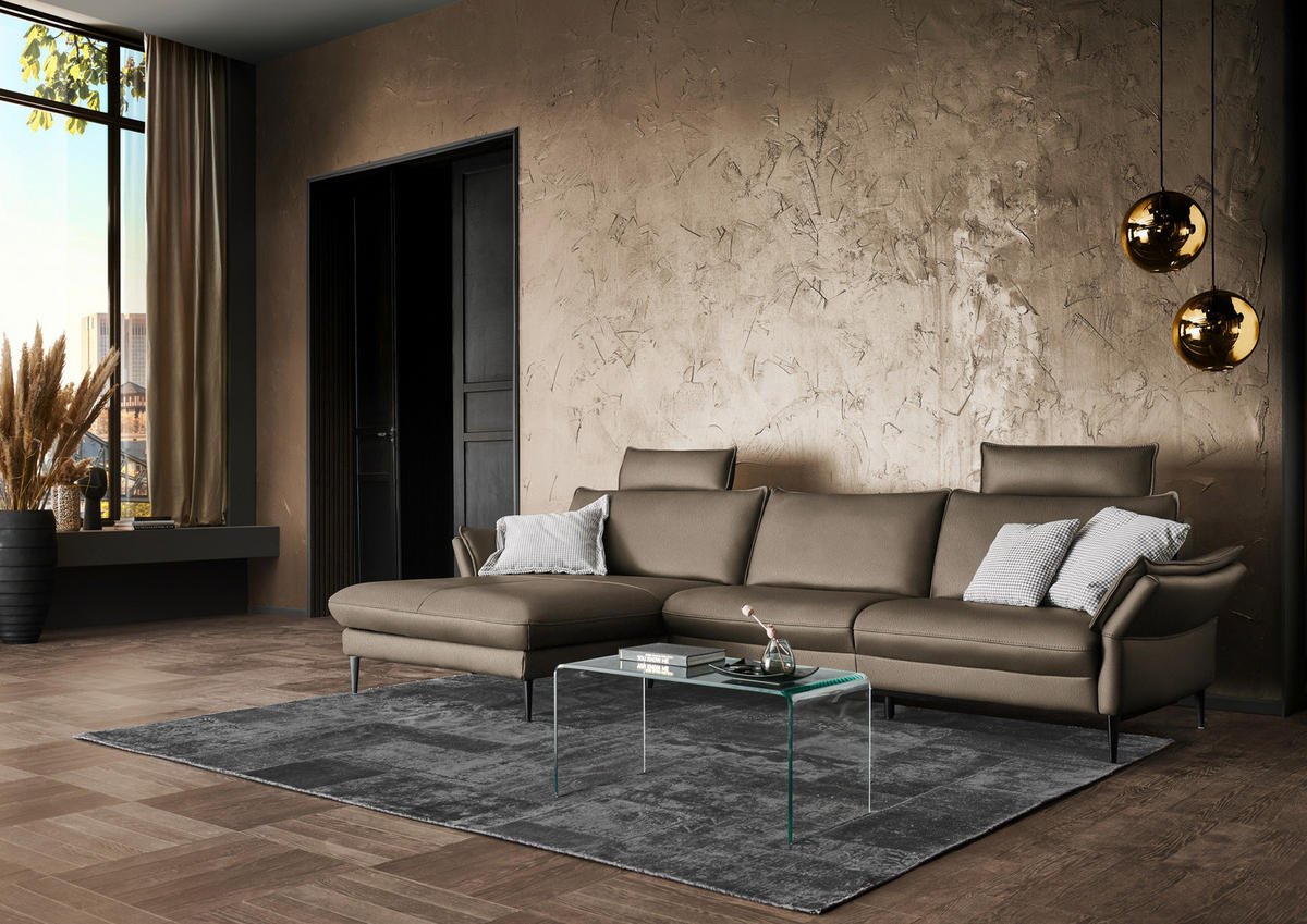 ECKSOFA  in Echtleder Taupe  172/334 cm  - Taupe/Schwarz, Design, Leder/Metall (172/334cm) - Hukla