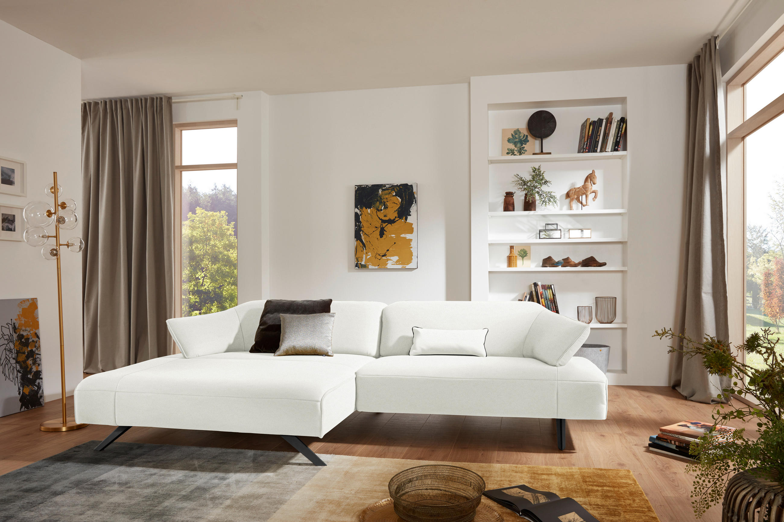 ECKSOFA in Struktur Creme  - Anthrazit/Creme, Design, Textil/Metall (165/276cm) - Himolla