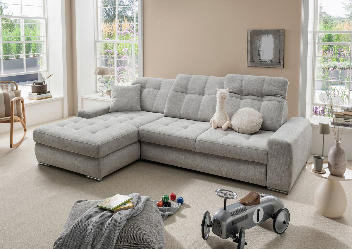 ECKSOFA Chenille Grau  - Chromfarben/Grau, Konventionell, Textil/Metall (186/283cm) - Livetastic