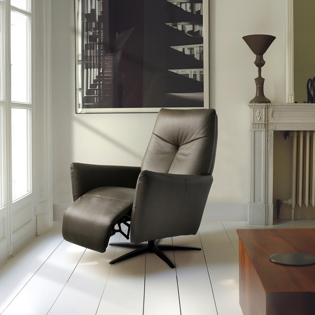 RELAXSESSEL in Leder Grau  - Schwarz/Grau, Design, Leder/Metall (76/107/88cm) - Livetastic