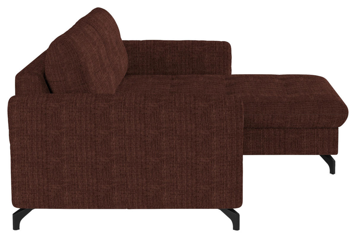 ECKSOFA in Flachgewebe, Leinenoptik Rotbraun  - Rotbraun/Schwarz, Design, Textil/Metall (242/170cm) - Xora