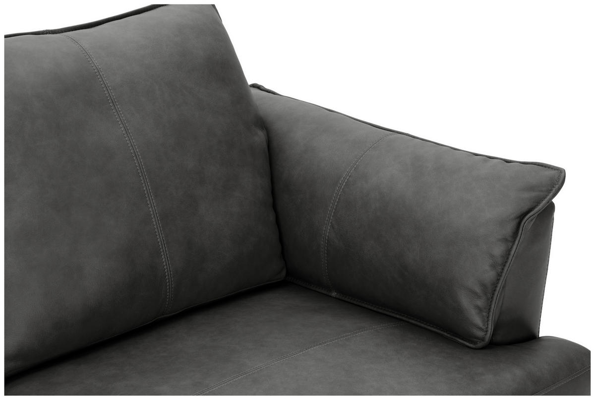 ECKSOFA Grau Echtleder  - Schwarz/Grau, Design, Leder/Metall (233/153cm) - Livetastic