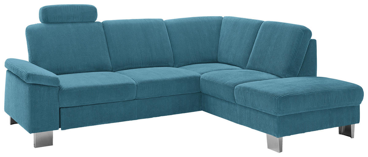 ECKSOFA in Cord Petrol  - Edelstahlfarben/Petrol, Konventionell, Textil/Metall (248/200cm) - Beldomo System