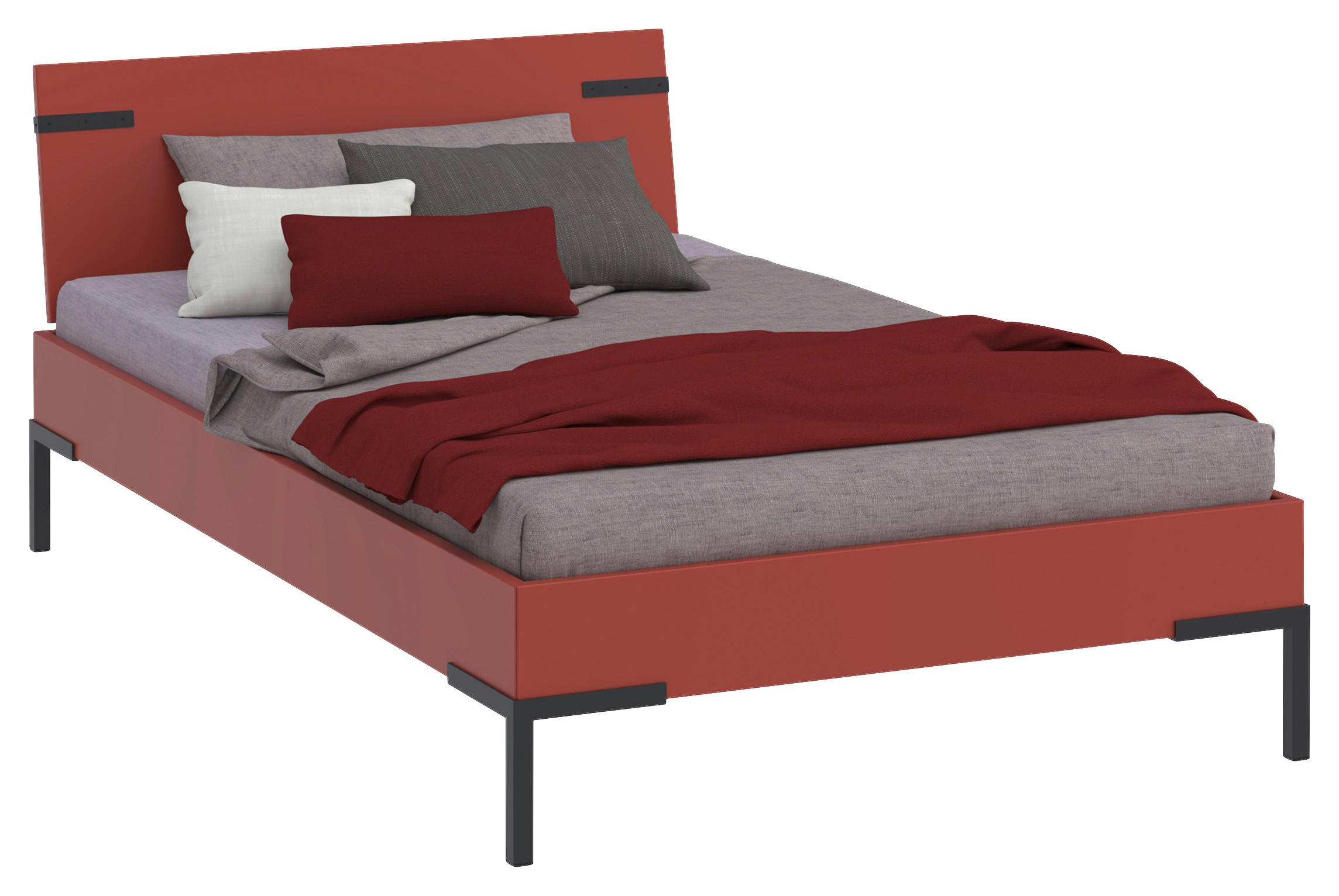 BETT 120/200 cm  in Koralle  - Koralle/Schwarz, Design, Holzwerkstoff/Metall (120/200cm) - Xora