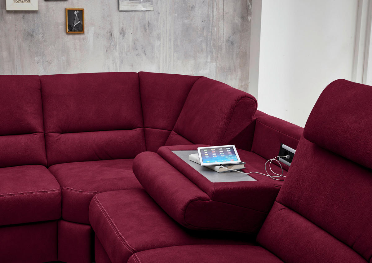 SOFFA i mikrofiber vinröd  - vinröd/aluminiumfärg, Klassisk, metall/textil (173/330/262cm) - Beldomo System