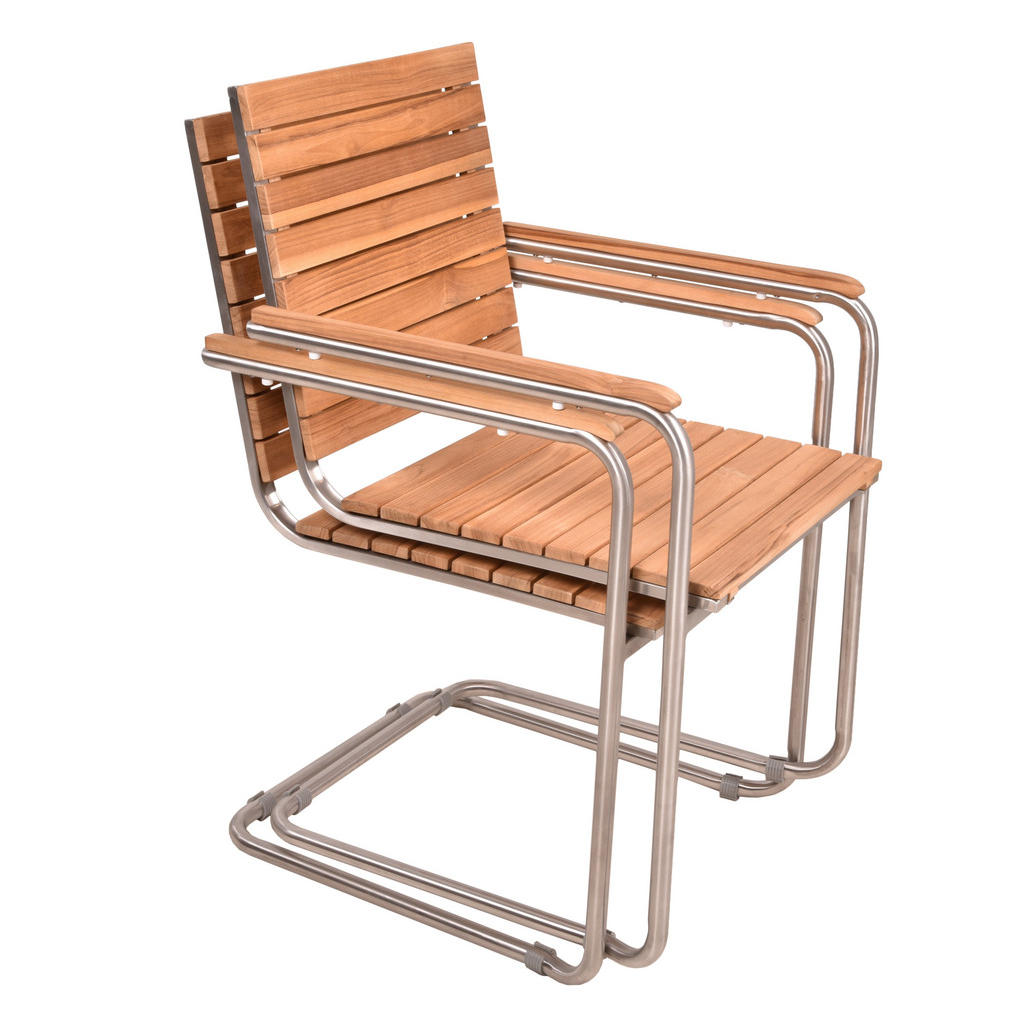 Thumbnail - Gardenson Gartenschwingstuhl, Silber, Teak, Holz, Metall, Teakholz, Hartholz, C-Form, 58x86x55 cm, stapelbar, wetterbest...
