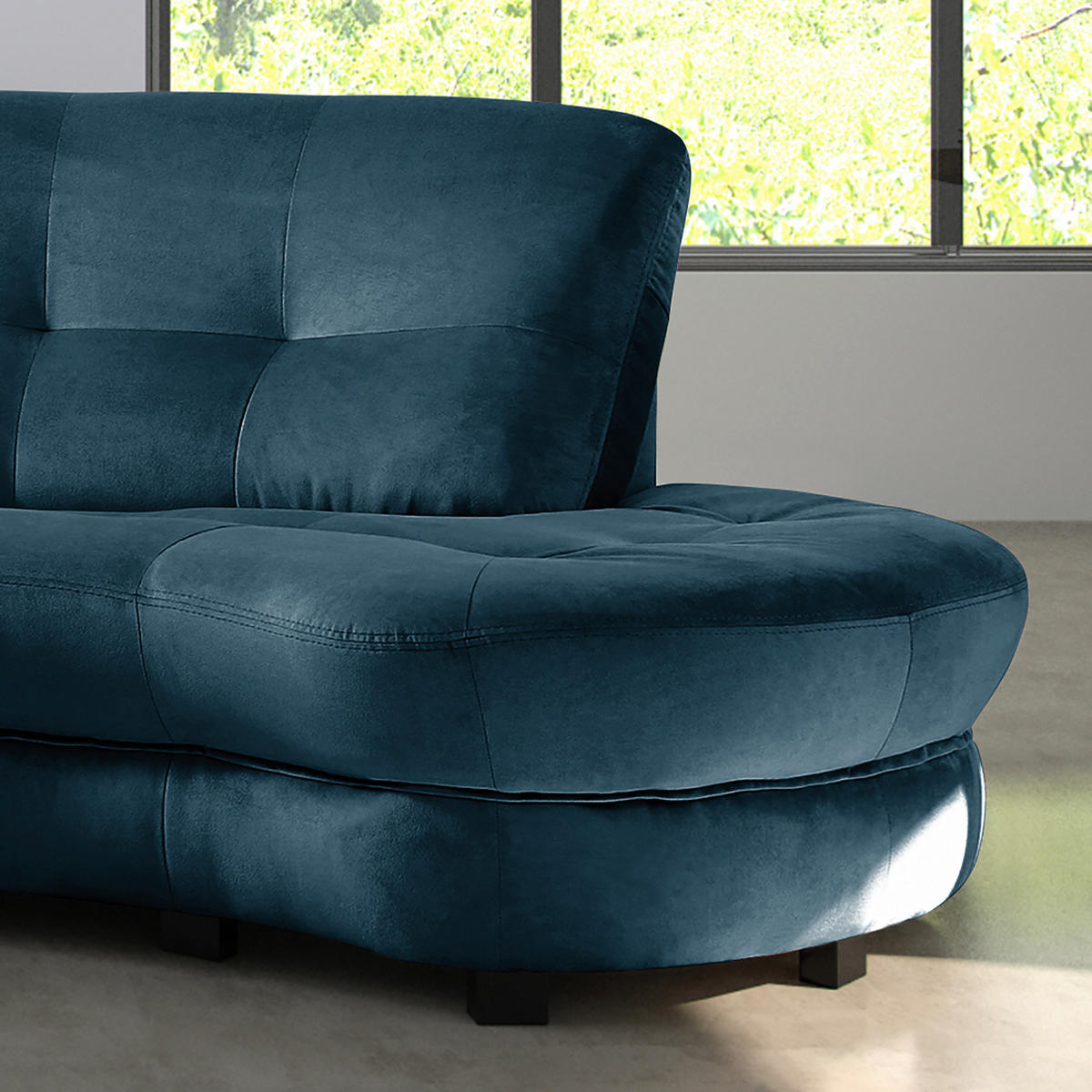 ECKSOFA Ottomane rechts, Rundform  BRETANIA Dunkelblau Samt  - Schwarz/Dunkelblau, Design, Kunststoff/Textil (300/113cm) - Livetastic