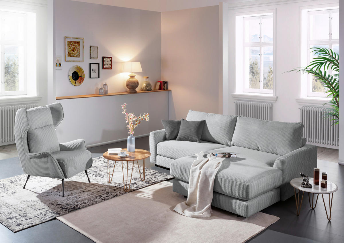 ECKSOFA in Cord Hellgrau  - Dunkelgrau/Hellgrau, Design, Kunststoff/Textil (240/175cm) - Landscape