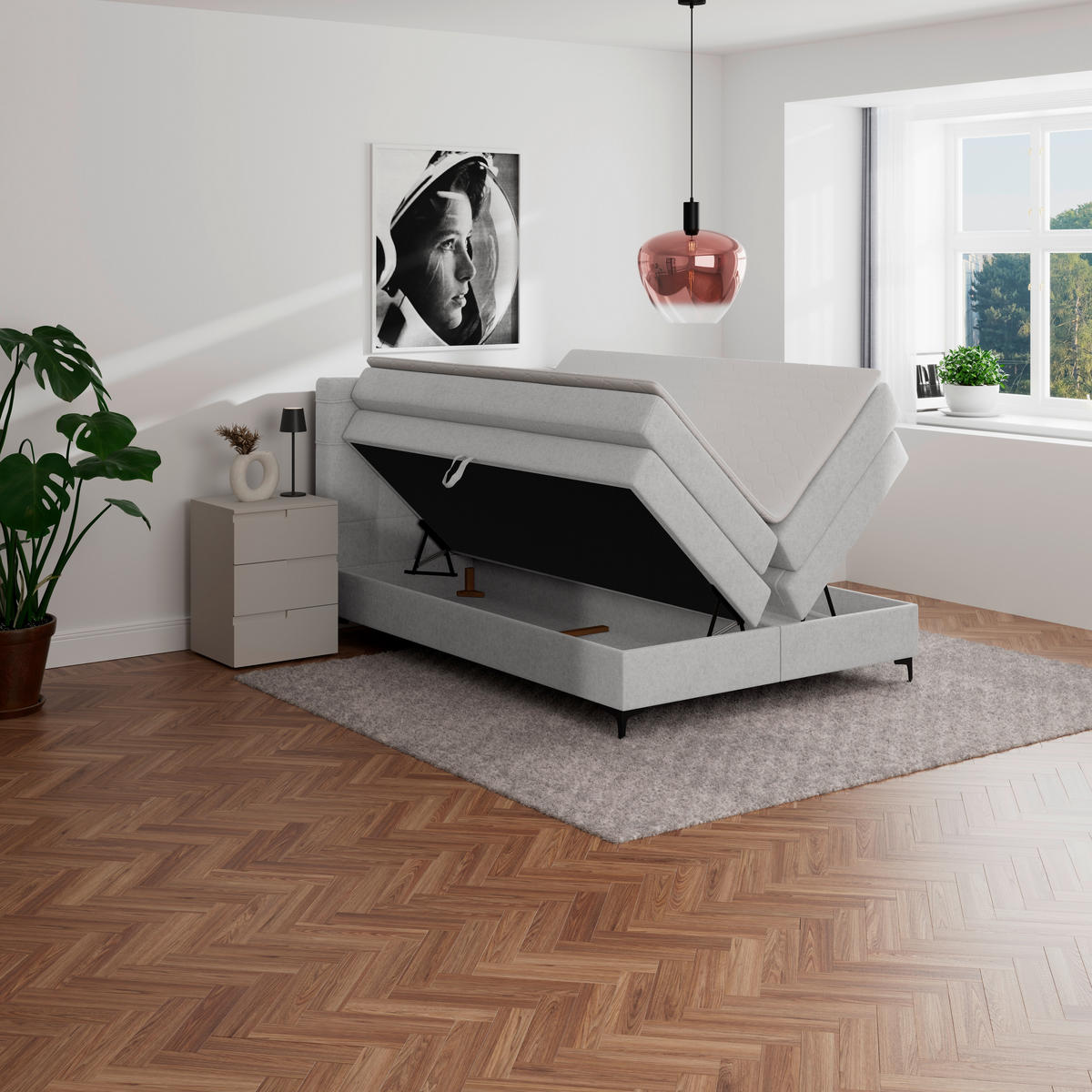 BOXSPRINGBETT 140/200 cm,  in Silberfarben, H3 = fest  - Silberfarben/Schwarz, KONVENTIONELL, Kunststoff/Textil (140/200cm)