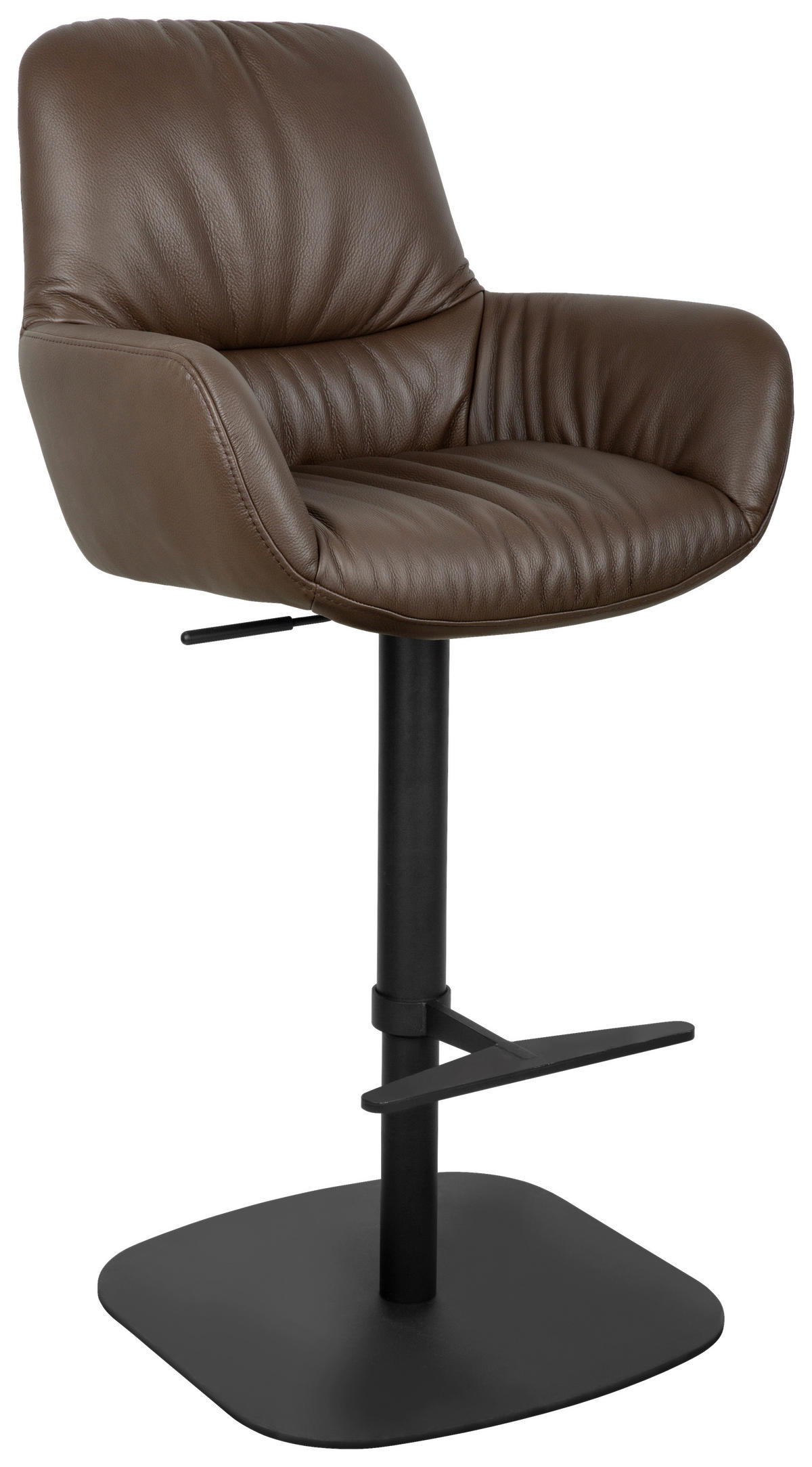 BARHOCKER Echtleder Braun, Schwarz Eisen Sitzfläche 360° drehbar, inklusive Armlehnen  - Schwarz/Braun, Design, Leder/Metall (57,5/110/59,5cm) - Dieter Knoll