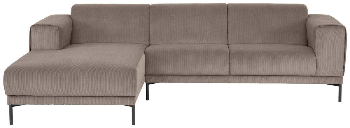 ECKSOFA in Cord Taupe  - Taupe/Schwarz, Design, Textil/Metall (262/183cm) - MID.YOU