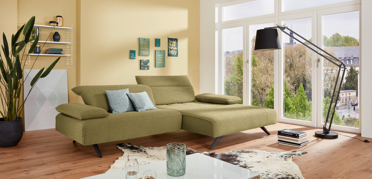 ECKSOFA in Flachgewebe Hellgrün  - Anthrazit/Hellgrün, Design, Textil/Metall (280/165cm) - Johann Jakob