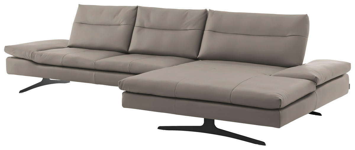 ECKSOFA in Echtleder Taupe  342/158 cm  - Taupe/Schwarz, MODERN, Leder/Metall (342/158cm) - Chilliano