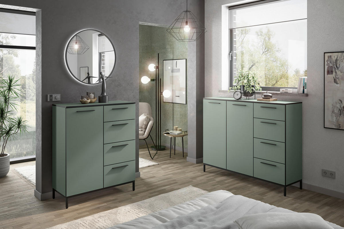 KOMMODE Soul  in 90/111/40 cm  - Schilfgrün/Schwarz, MODERN, Holzwerkstoff/Metall (90/111/40cm)