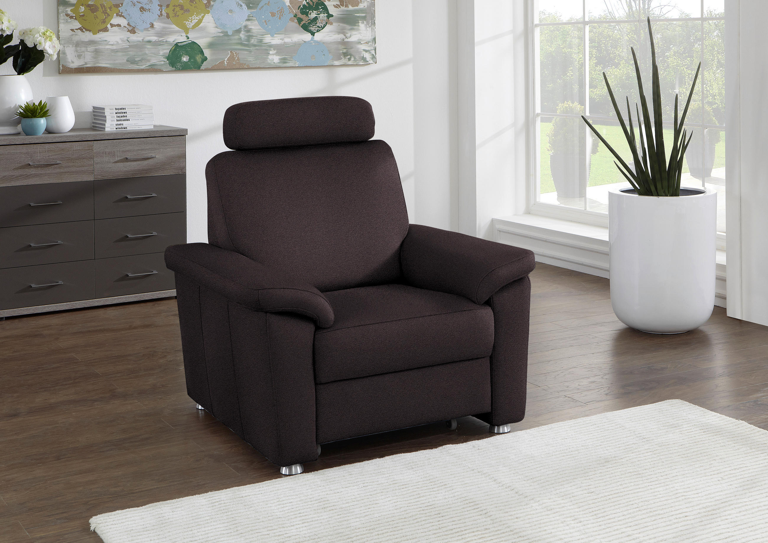 FERNSEHSESSEL in Webstoff Mokka  - Silberfarben/Mokka, Konventionell, Textil/Metall (102/91/91-159cm) - Beldomo System