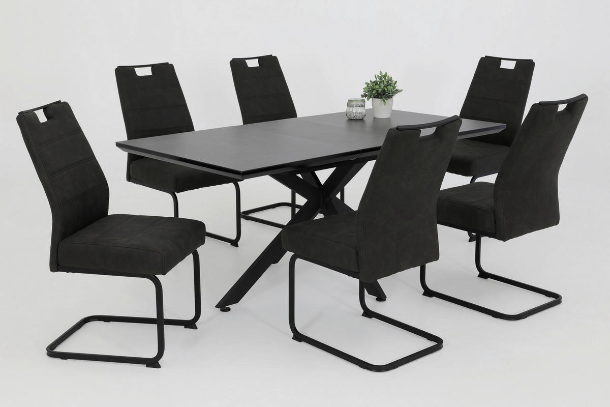 SCHWINGSTUHL-SET 2 Stück  in Stahl Mikrofaser  - Anthrazit/Schwarz, MODERN, Textil/Metall (49/100/61cm) - MID.YOU