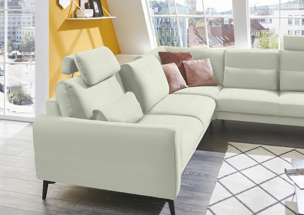 ECKSOFA in Velours, Feincord Creme  - Creme/Schwarz, Design, Textil/Metall (280/254cm) - Beldomo Style