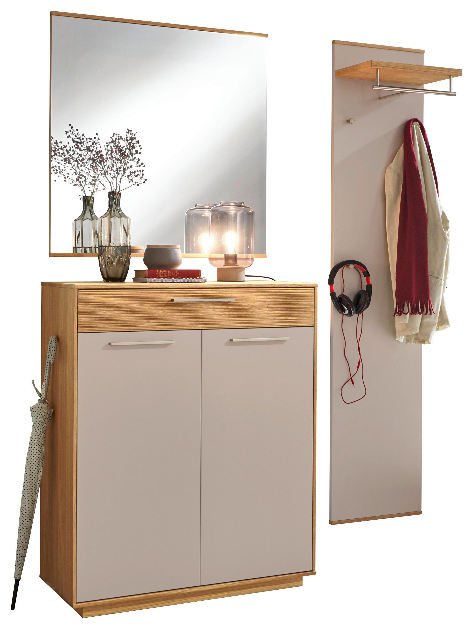 GARDEROBE 3-teilig in 140/195/37 cm - Taupe/Eichefarben, Design, Holz/Holzwerkstoff (140/195/37cm)