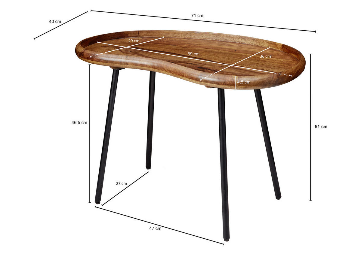 KONFERENČNÍ STOLEK, barvy sheesham, dřevo, 71/40/51 cm - černá/barvy sheesham, Design, kov/dřevo (71/40/51cm) - MID.YOU