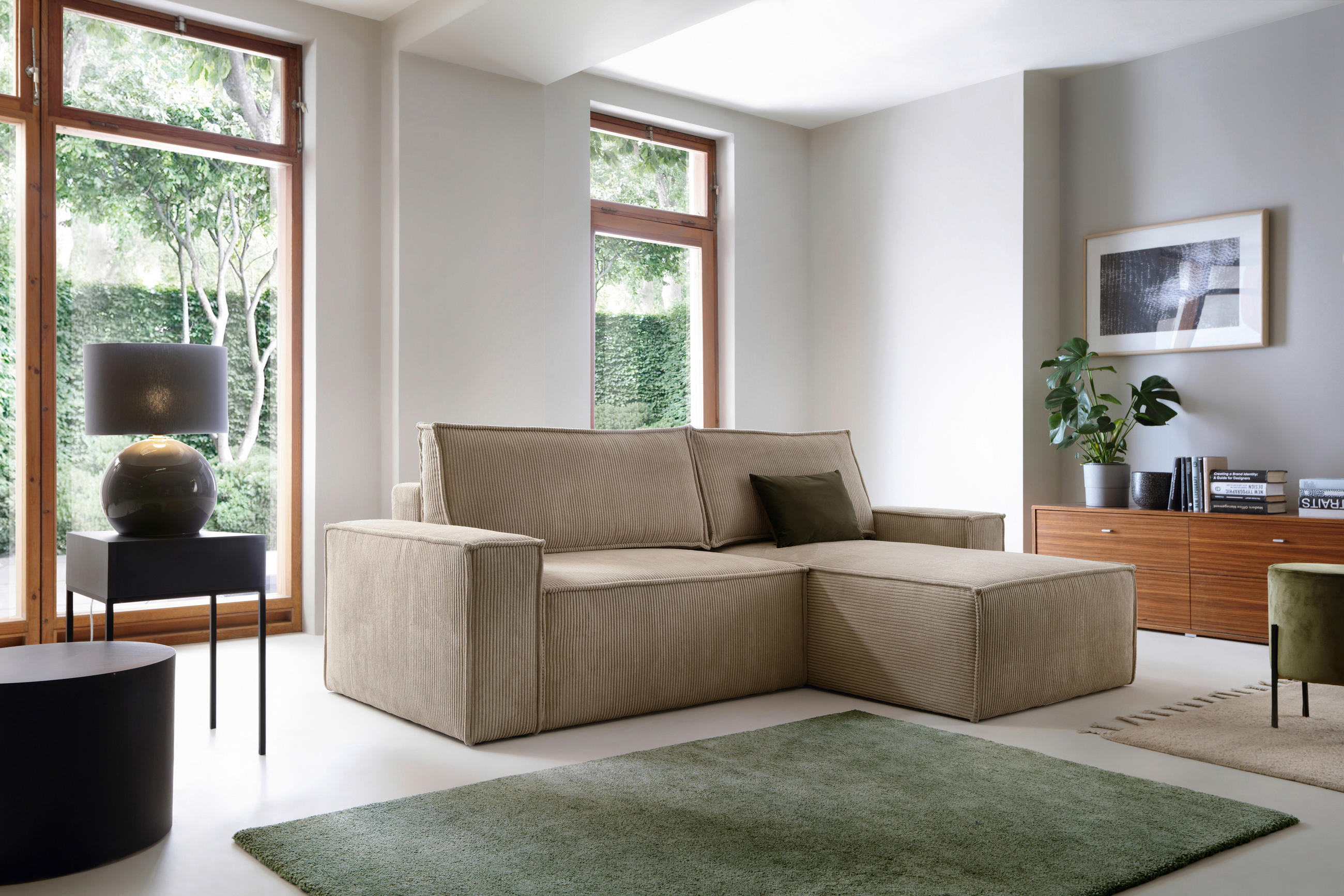 HÖRNBÄDDSOFFA i sammet taupe  - svart/taupe, Klassisk, trä/textil (251/170cm) - MID.YOU