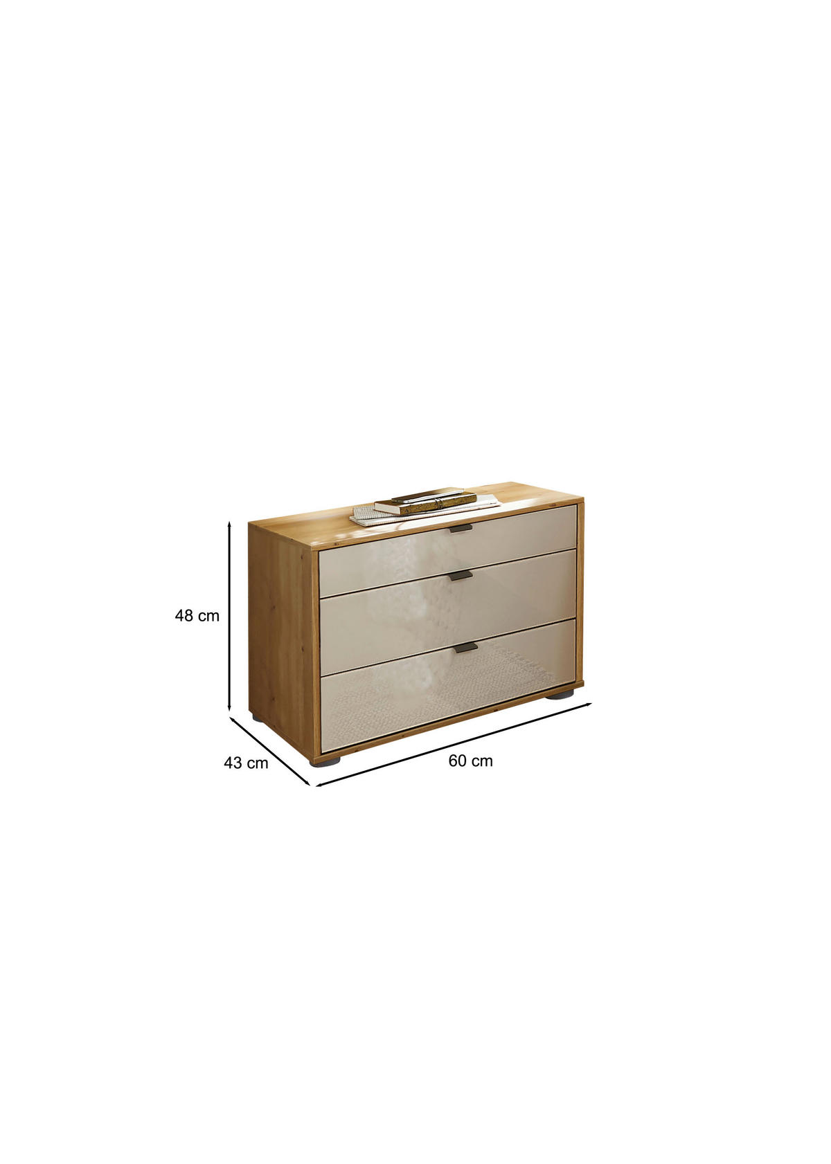 NACHTKÄSTCHEN 60/48/43 cm  in Champagner, Eiche Bianco  - Schieferfarben/Eiche Bianco, Modern, Glas/Holzwerkstoff (60/48/43cm) - Novel