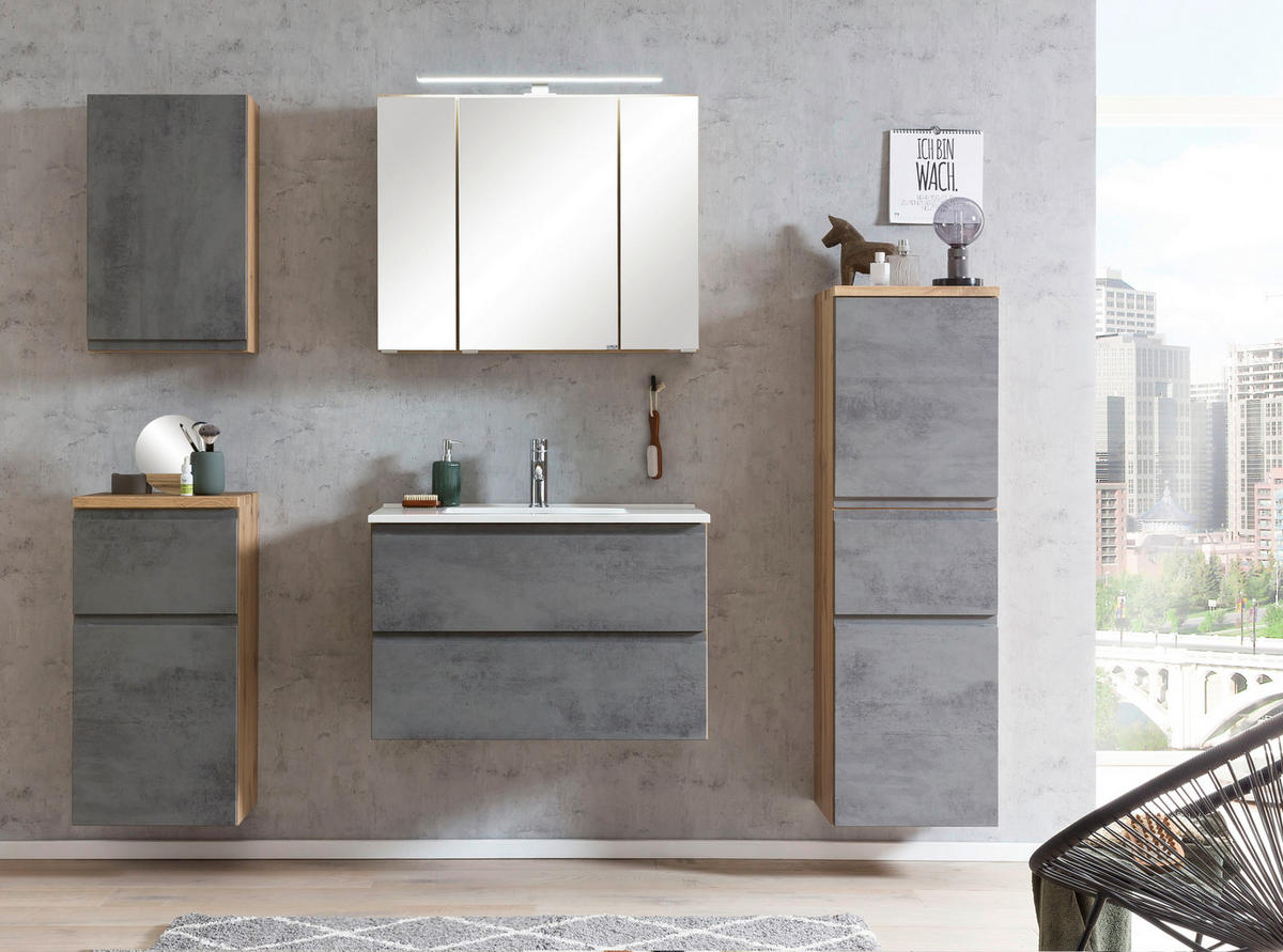 SKŘÍŇKA S UMYVADLEM, šedá, dub wotan, 80 cm - šedá/bílá, Moderní, kompozitní dřevo/kámen (80cm) - Held