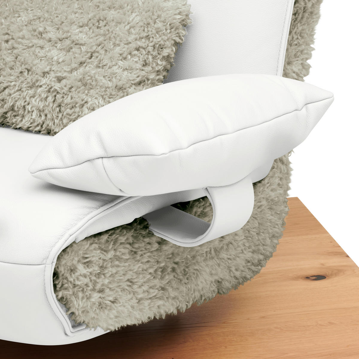 2-SITZER-SOFA Hochflor Echtleder Weiss  - Weiss/Schwarz, Design, Leder/Holz (240/65/104cm) - Koinor