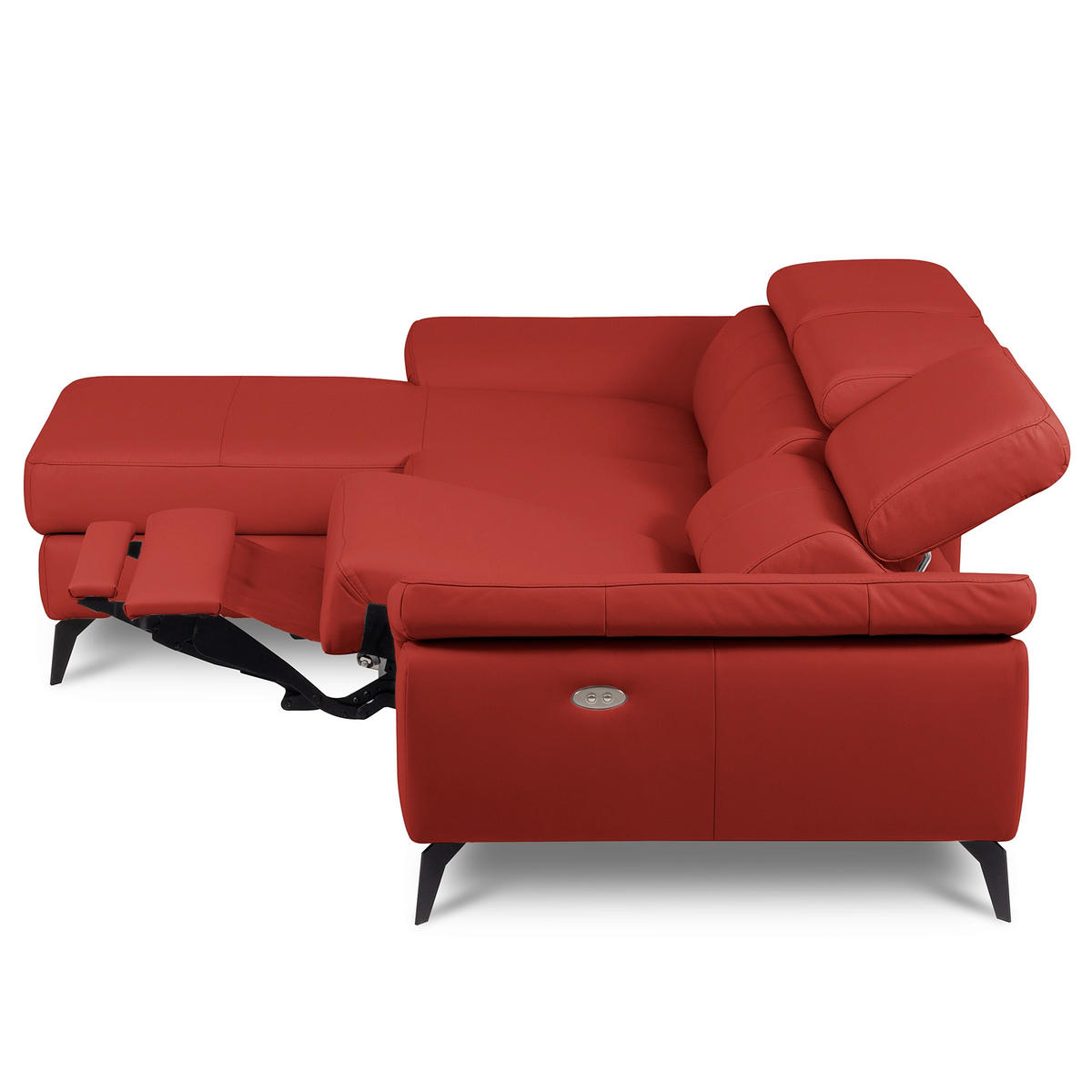 ECKSOFA SONO Rot Echtleder Lederlook Armteilverstellung, Kopfteilverstellung  - Rot/Schwarz, Design, Leder/Textil (179/252cm) - Livetastic