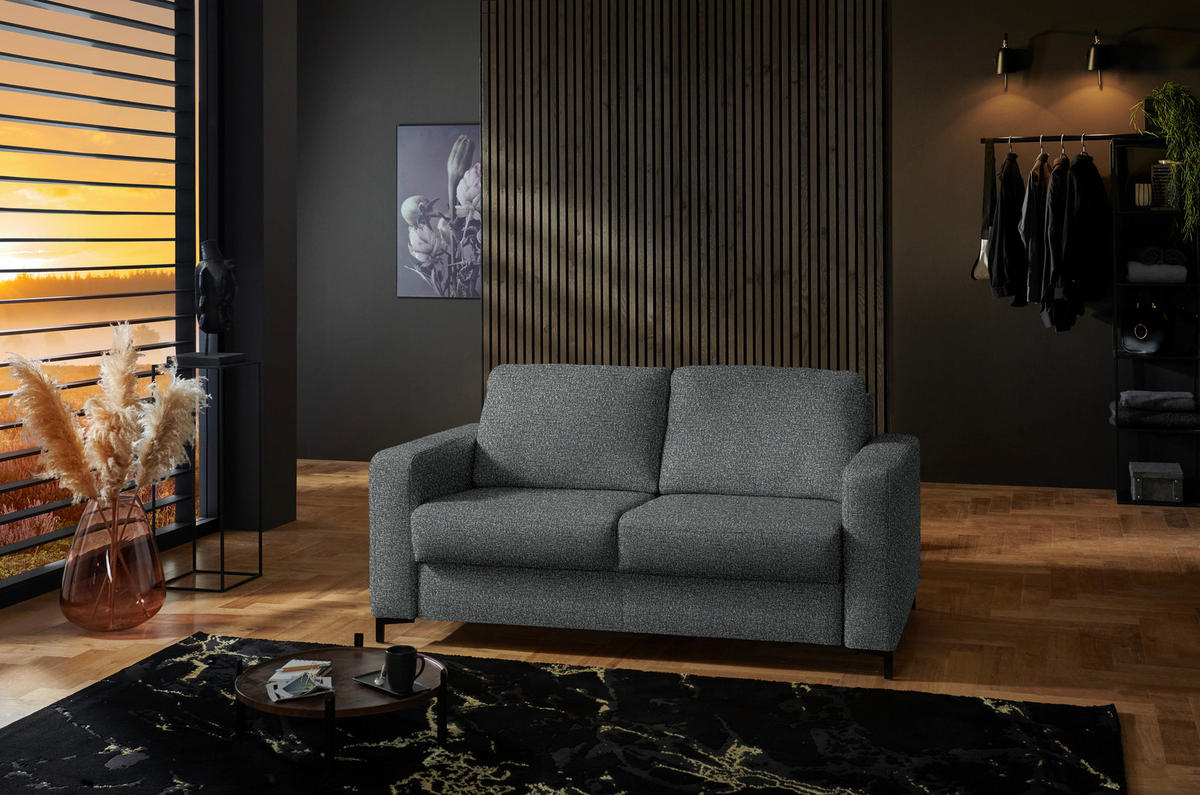 SCHLAFSOFA Webstoff Anthrazit Fussart wählbar, Stoffauswahl, Schlafen auf Sitzhöhe, Rückenfutter, Armteil links, Armteil rechts  - Anthrazit/Schwarz, Konventionell, Textil/Metall (196/87/103cm) - Dieter Knoll