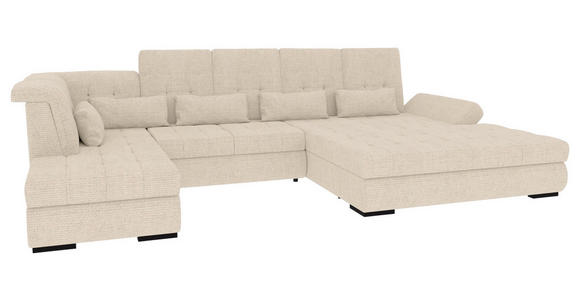 WOHNLANDSCHAFT  in Struktur Perlmutt  - Perlmutt/Schwarz, KONVENTIONELL, Kunststoff/Textil (222/358/212cm) - Carryhome