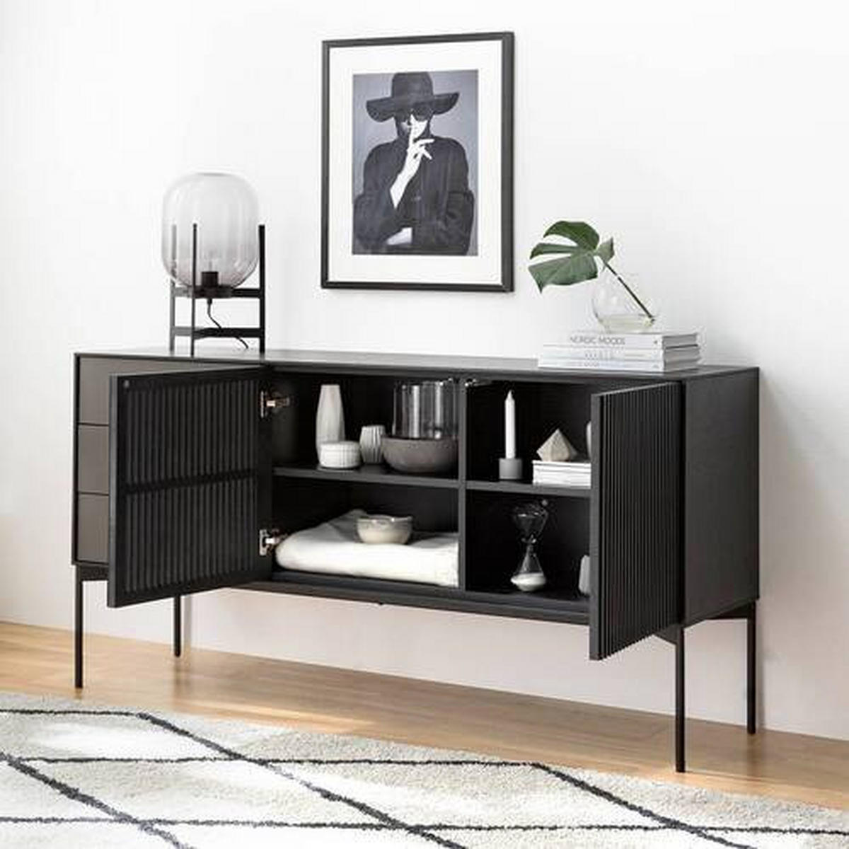 KOMODA, antracit, črna  - črna/antracit, Design, kovina/leseni material (160/82/45cm) - home24
