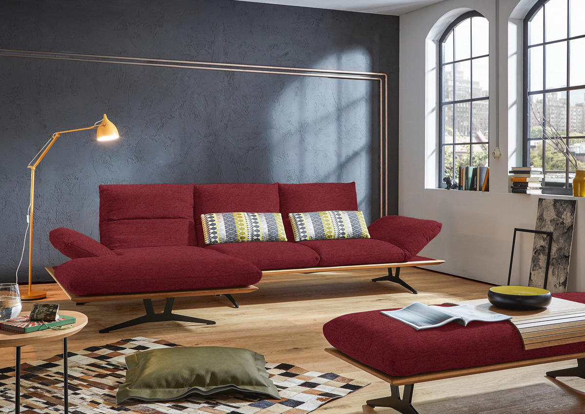 ECKSOFA in Flachgewebe Rot  159/314 cm  - Rot/Schwarz, Design, Holz/Textil (159/314cm) - Dieter Knoll